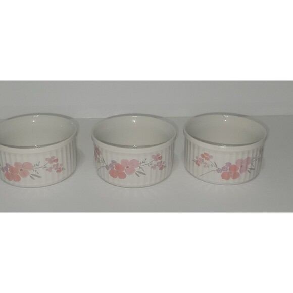 Vintage Galleria Collection Stoneware Ramekins Pink Flowers 1985 Set of 3 - Picture 4 of 8